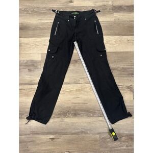 OILILY Women Black Cargo Pants Zip‎ Pockets Drawstring Ankle Sz 36